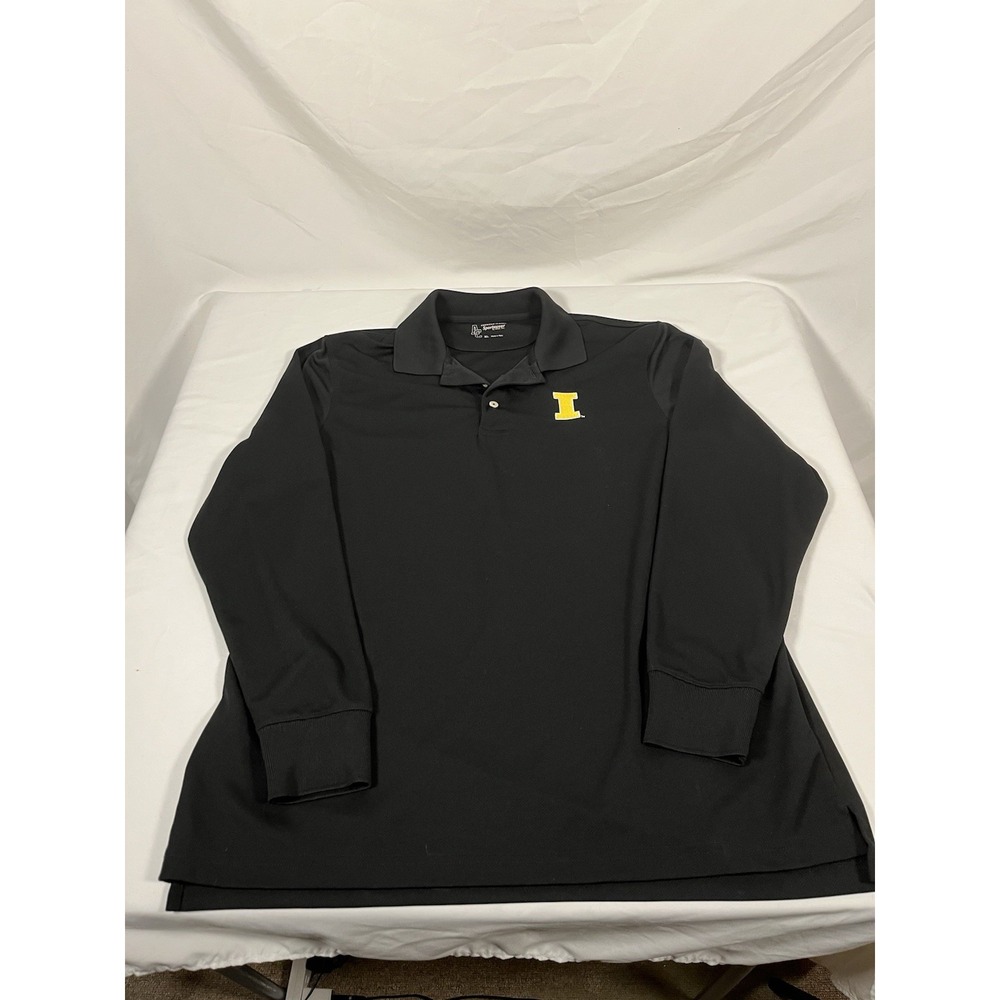 Iowa Hawkeyes Long Sleeve Polo Shirt Men's XL Black Yellow Embroidered Logo